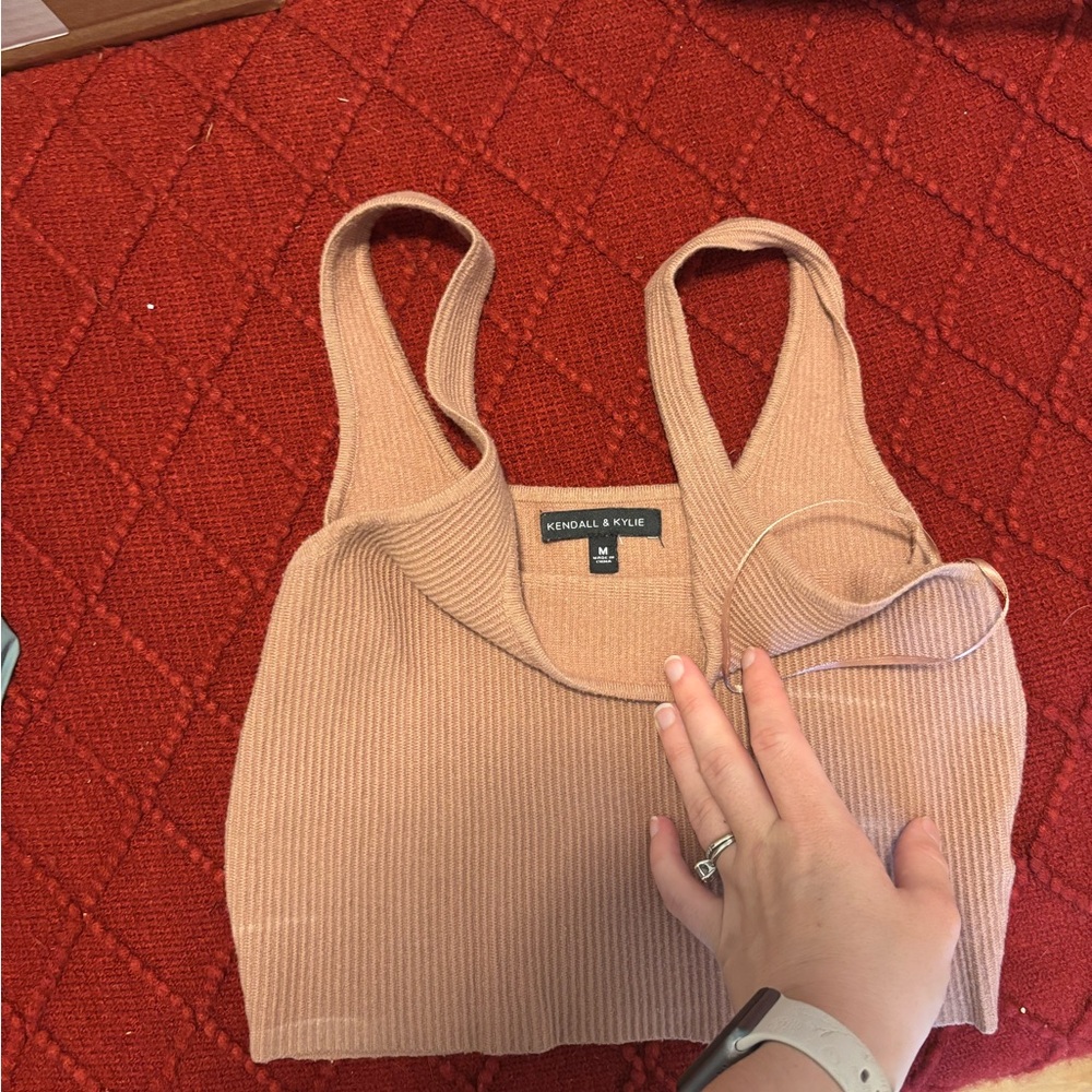 Kendall & Kylie Ribbed Tan Crop Top